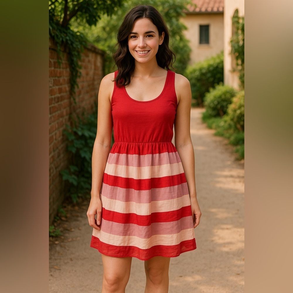 Ark & Co Red Striped Midi Dress